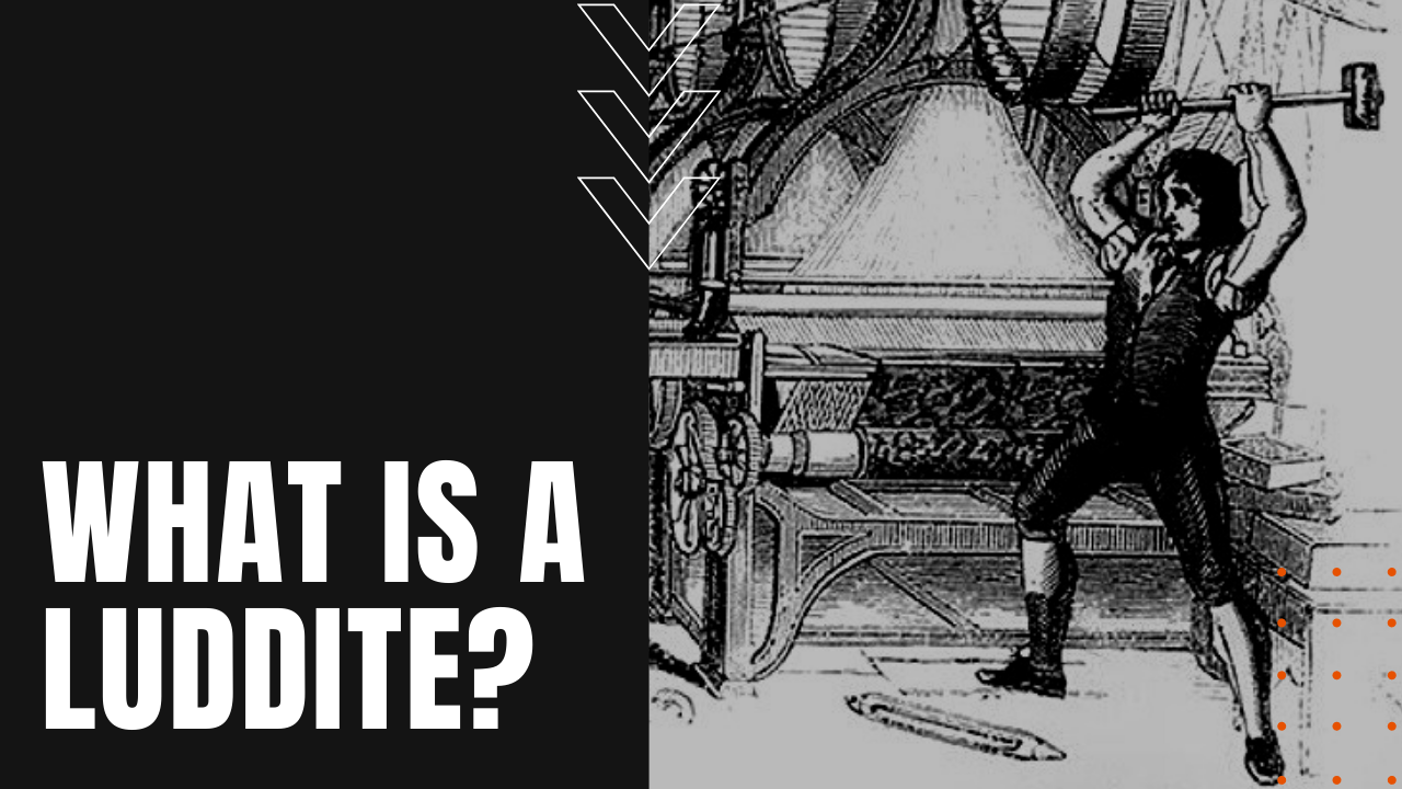 luddite destroying a mechanical loom in mill