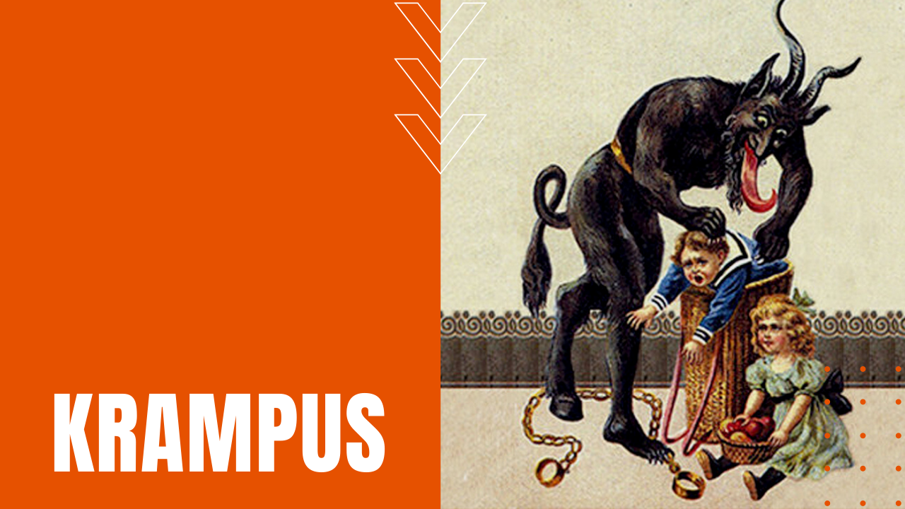 krampus the Christmas Devil has Austrian children in his clutches