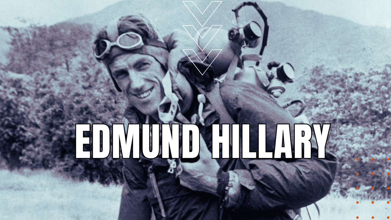 mountaineer edmund hillary on a climb with oxygen tanks