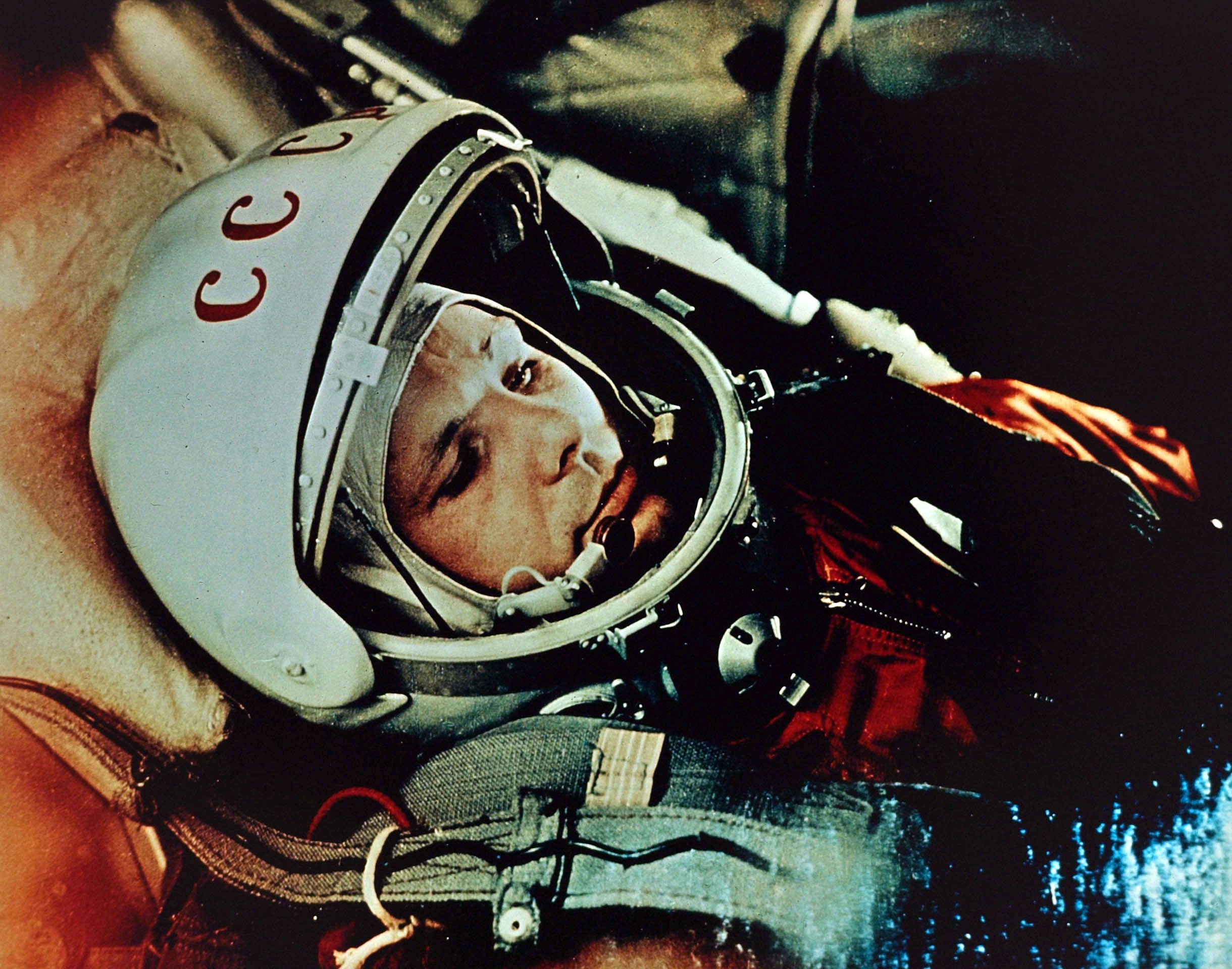 soviet cosmonaut yuri gagarin in space suit ready for first human in space