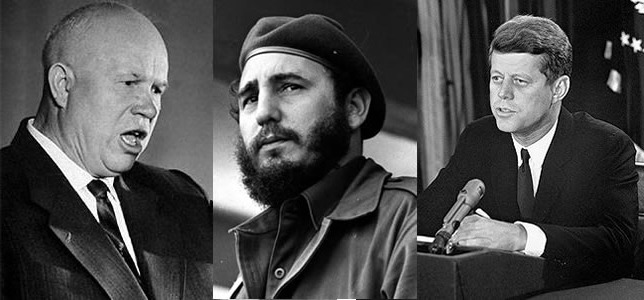 nikita khrushchev, fidel castro, and president John F. Kennedy involved in The Cuban Missile Crisis