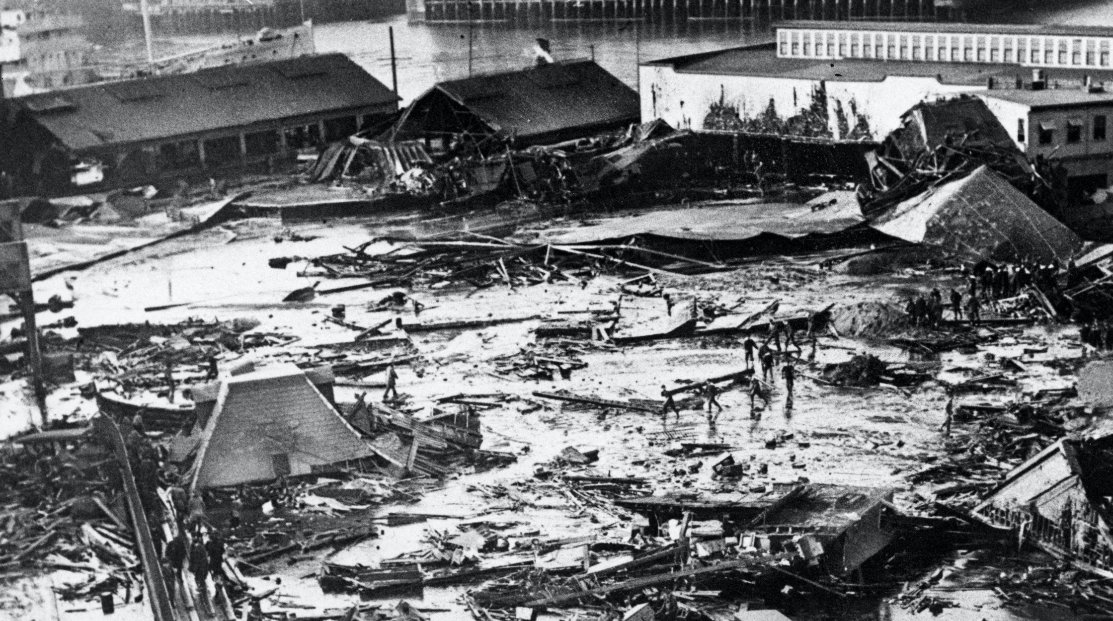 wreckage from the great molasses flood of 1919 in Boston