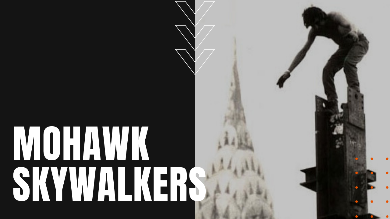 mohawk skywalker ironworker balances on steel beam