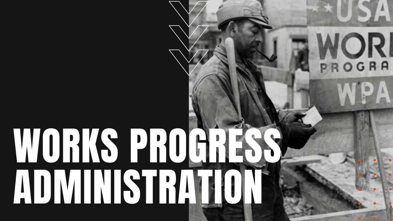 worker smokes in front of a WPA sign during the Works Progress Administration