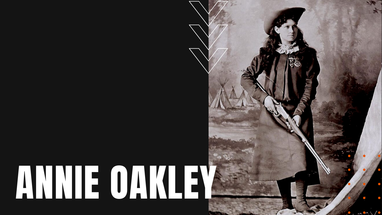 annie oakley with rifle ready for competitive sharpshooting