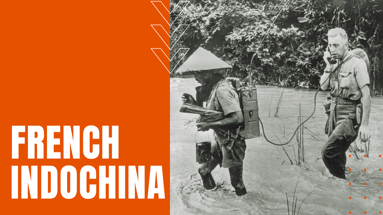 french soldier uses a southeast asian resident to carry military equipment in the French Indochina imperialism.
