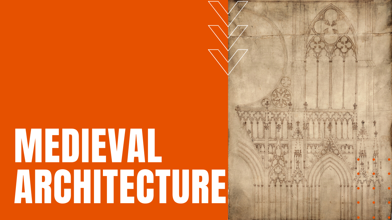 Medieval architecture blueprints for a gothic cathedral