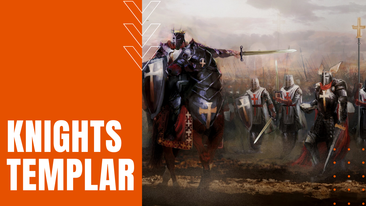 Knights templar on horseback with swords ready for battle