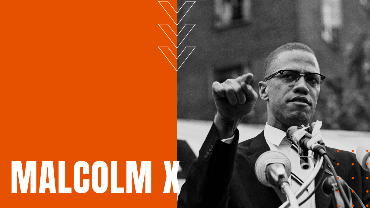 Malcolm X delivering an impassioned speech about racial tension in the United States