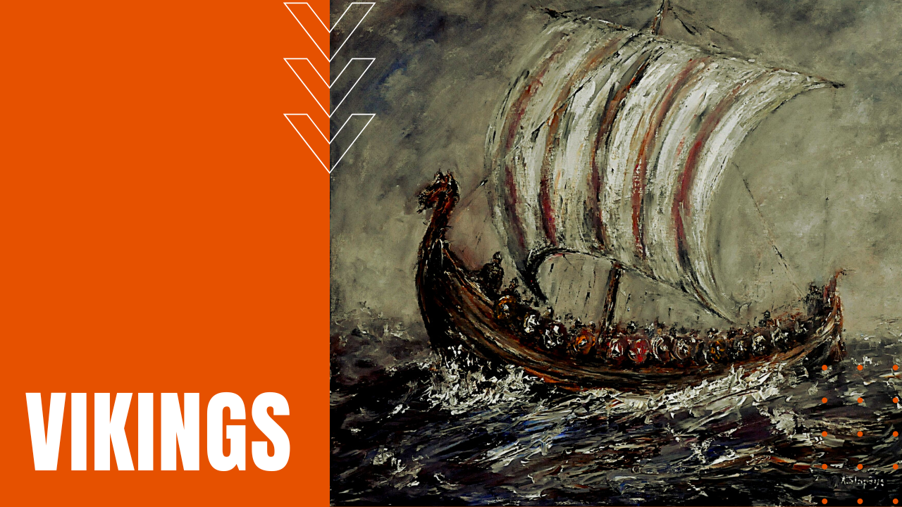 Viking long boat sailing to conquer and pirate