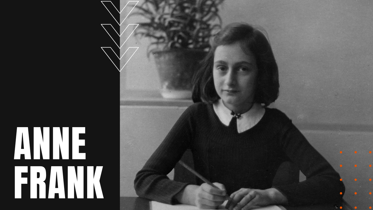 young Anne Frank writing in her diary
