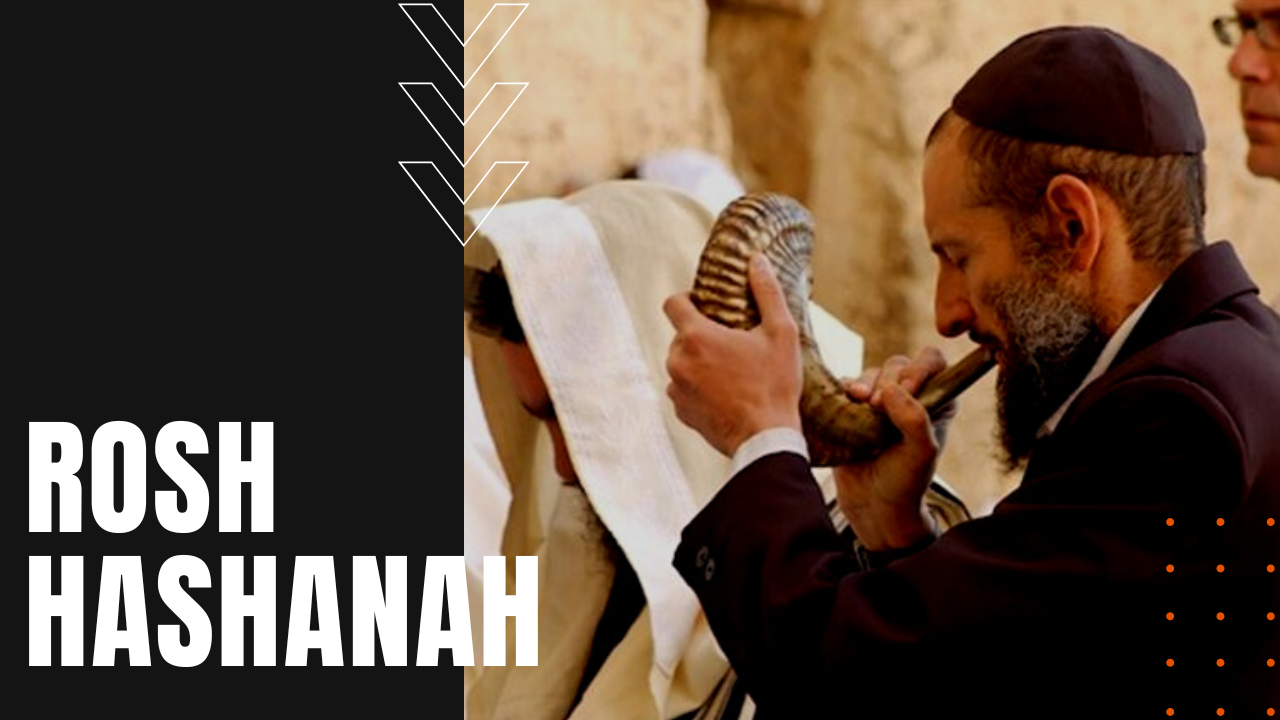 Jewish man plays shofar horn to celebrate Rosh Hashanah